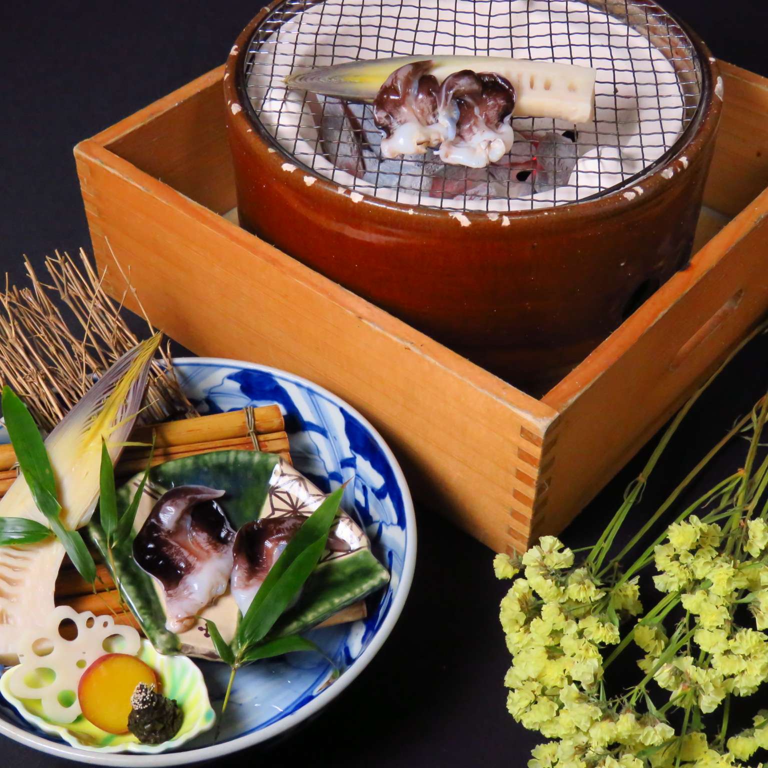 京野菜と鳥貝の炭焼